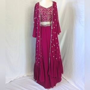 Stylish Indian Wedding Indo western outfit with palazzo pants and long cape